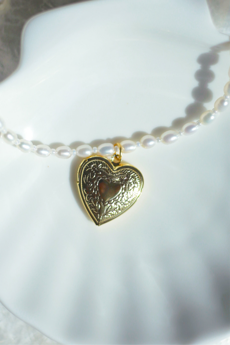 Heart Locket Pearl Necklace