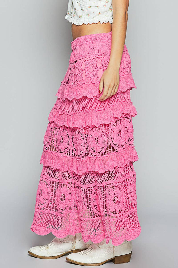 Crochet lace ruffle detail skirt