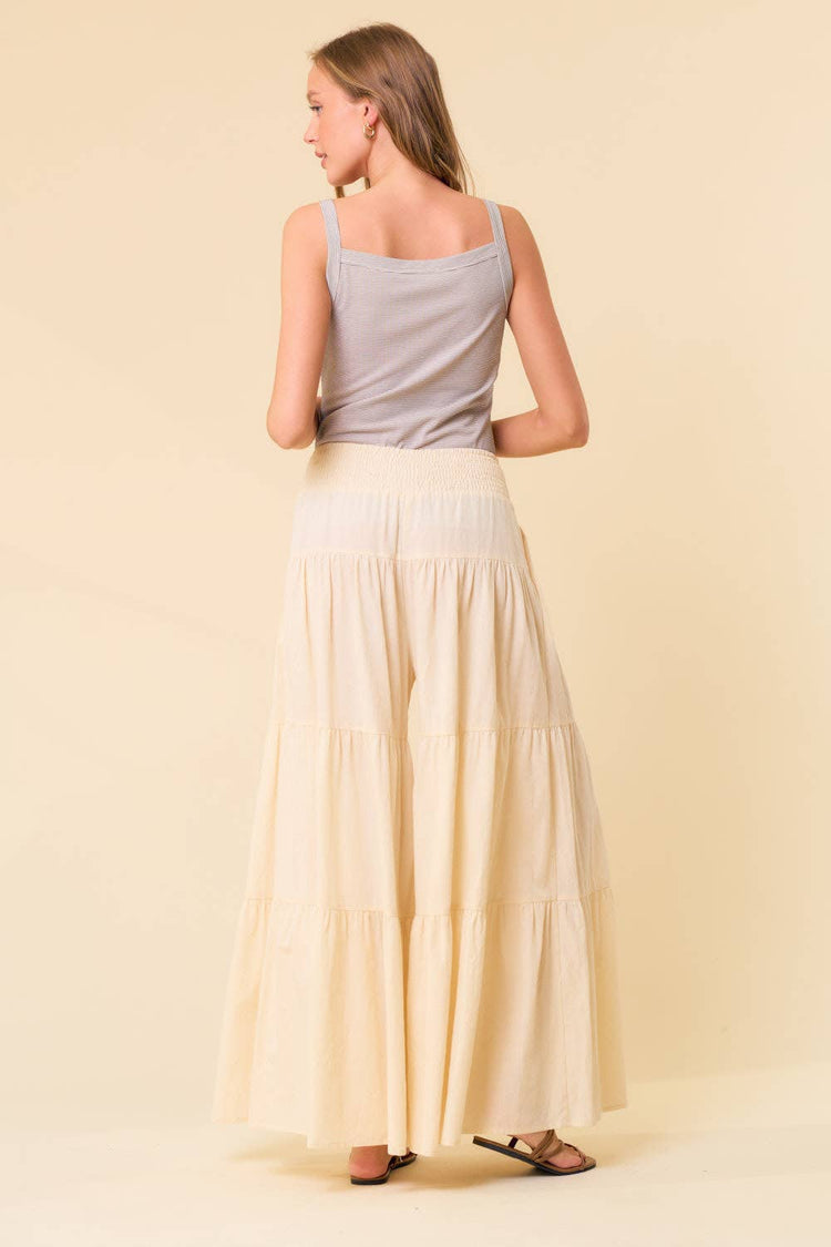 TIERED WIDE PANTS WITH SMOCKED WAIST