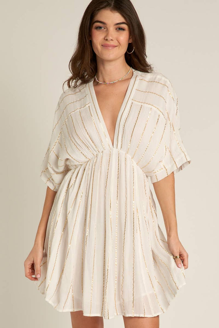 Sequin Stripe Kimono Sleeve Mini Dress
