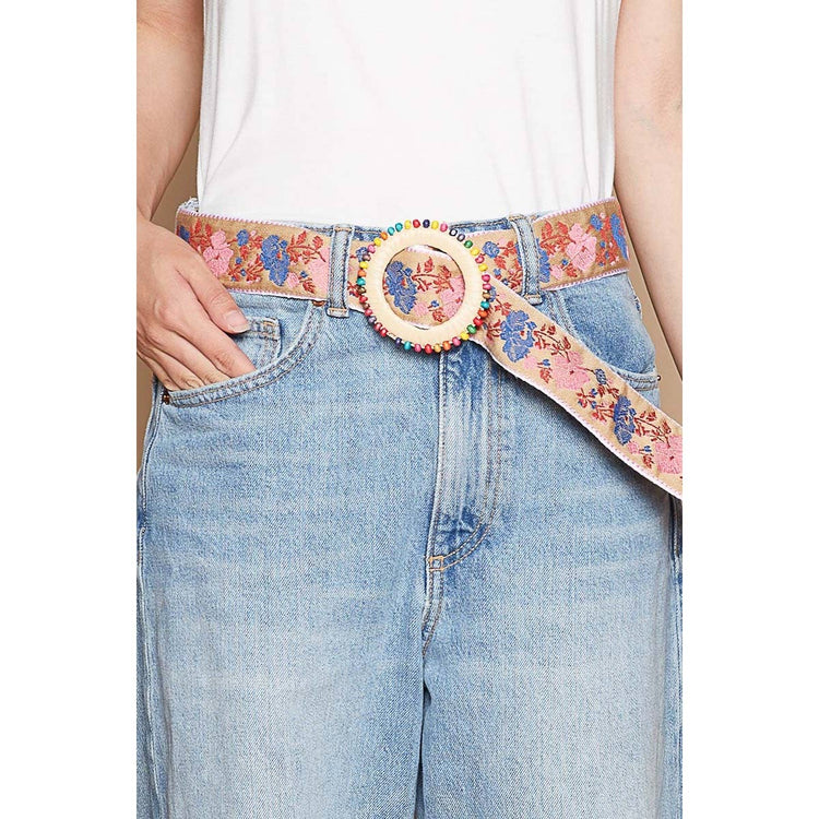 Floral pattern round buckle multicolored beads