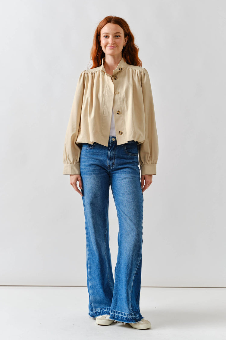 CONTRASTING PANEL SLIM FLARE JEANS