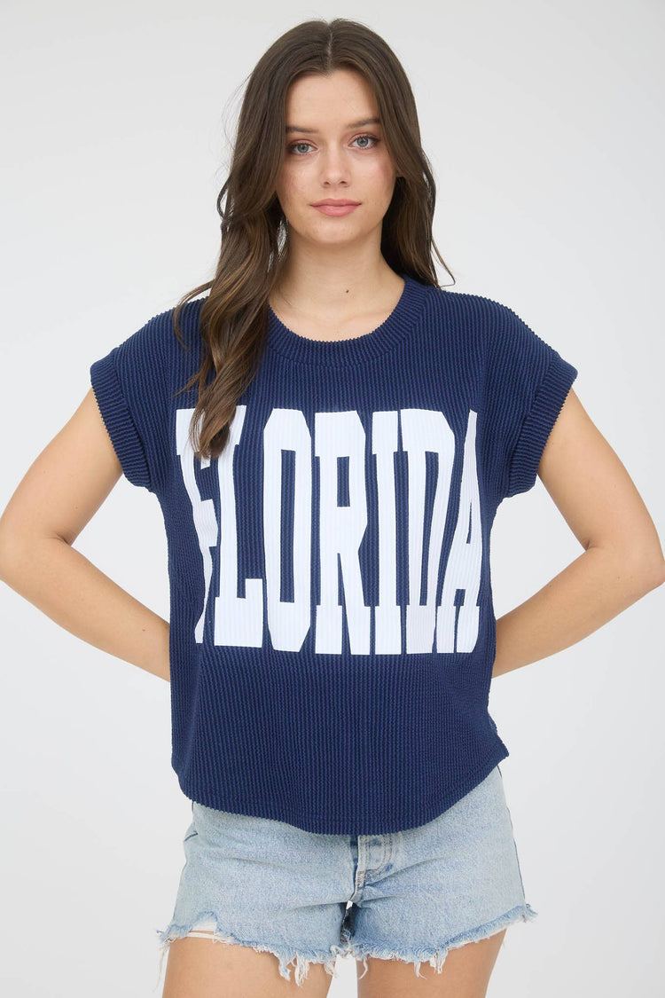 Florida Waffle Print Short Sleeve Top