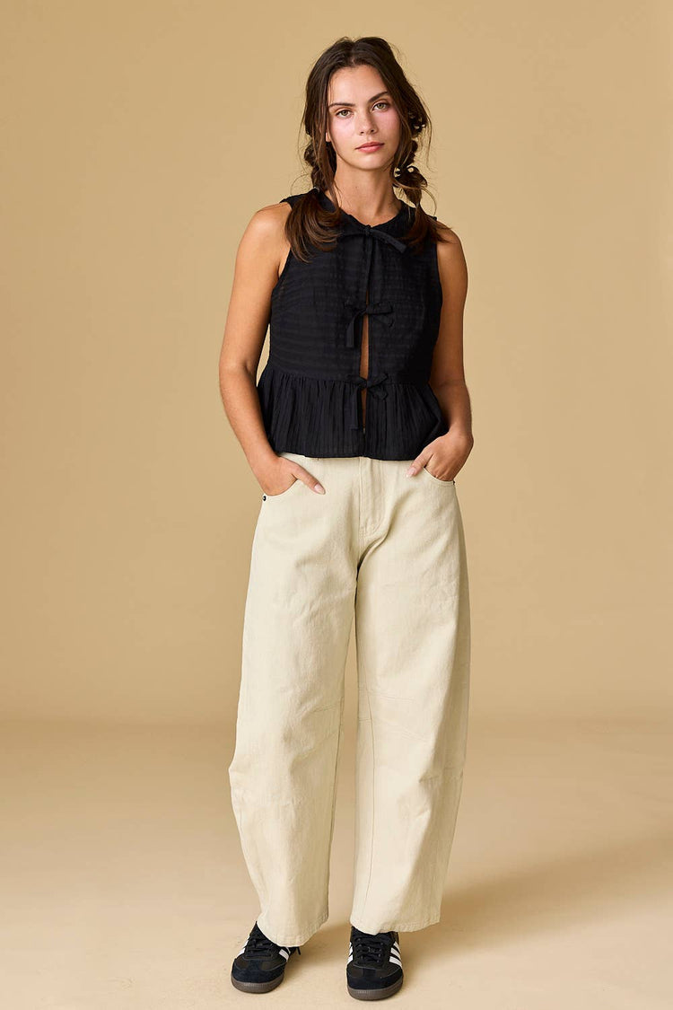 River Sleeveless Triple Bow Self Tie Top