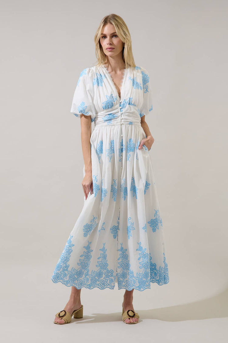 Tannia Embroidered Button Down Maxi Dress