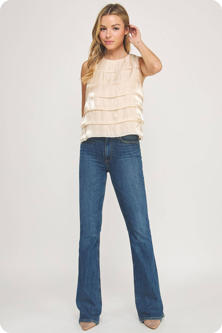 Tiered Sleeveless Satin Top