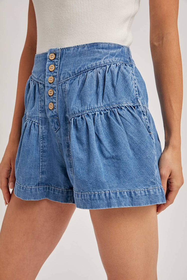 FLUER PLEATED DENIM SHORTS WITH POCKETS