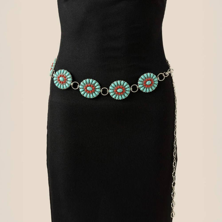 Western Turquoise Concho Disc Chain Belt