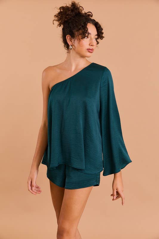 LONG SLEEVE ONE SHOULDER LAYERED TOP ROMPER