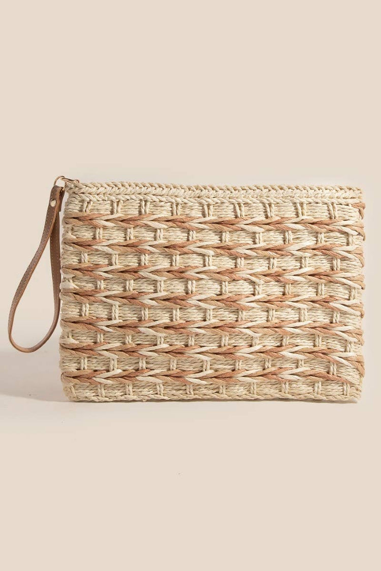 Two Tone Braided Zippered Clutch Bag
