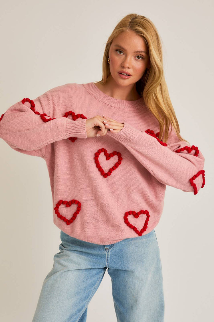 ROUND NECK OVERSIZED HEART SWEATER TOP