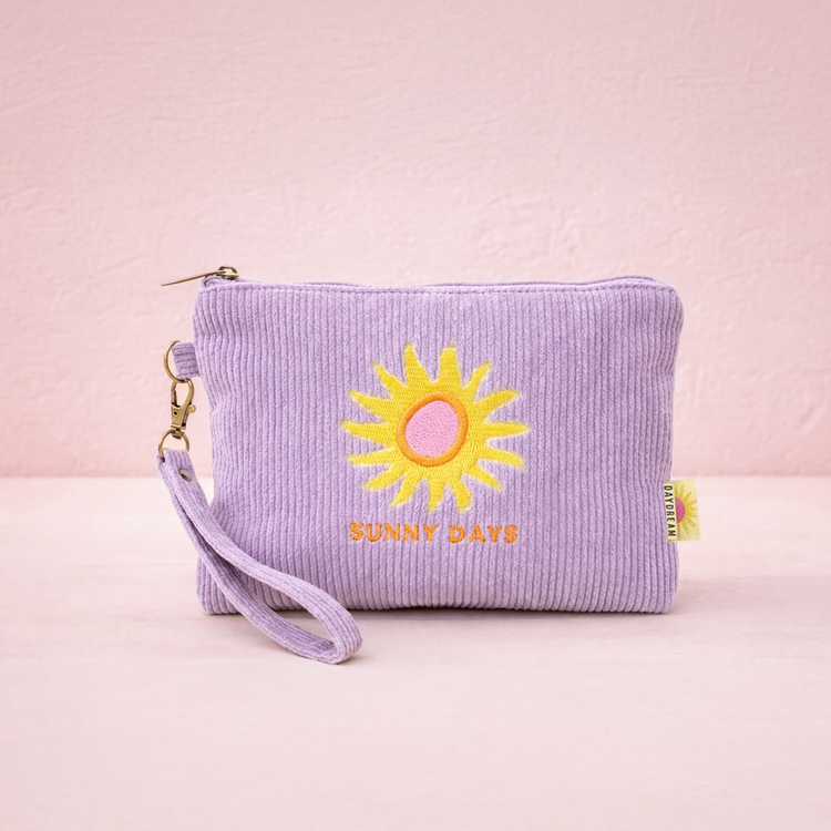 Embroidered Corduroy Pouch