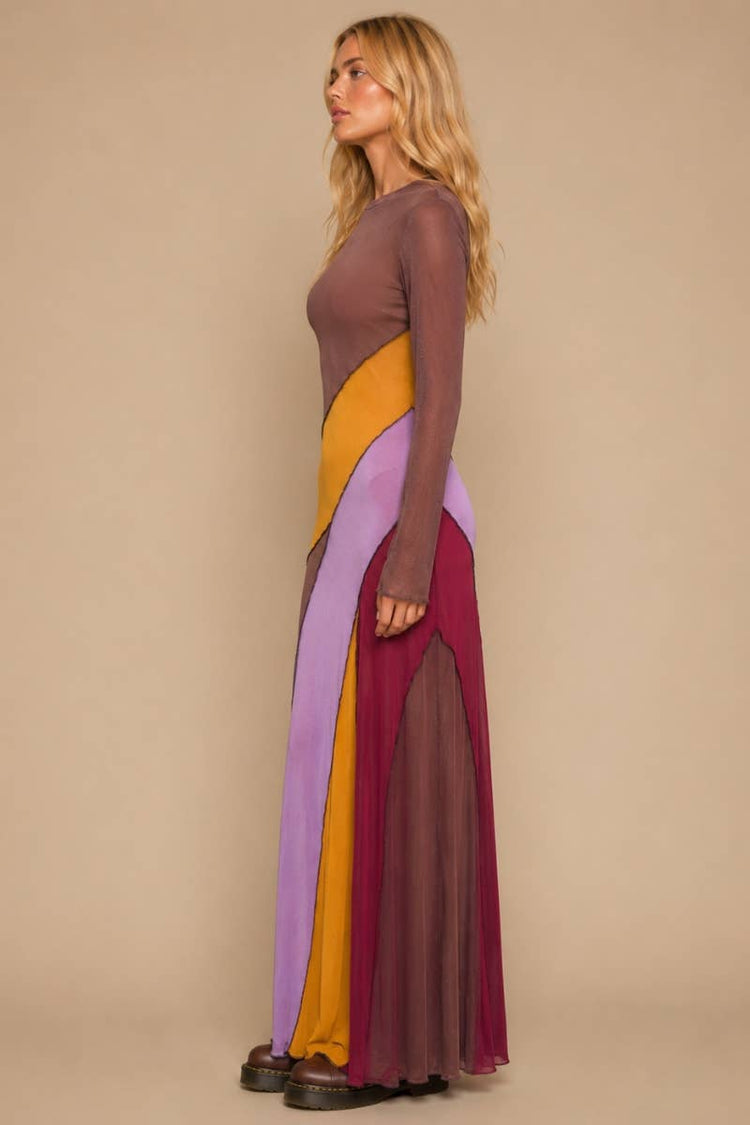 The Sunset Mesh Patchwork Maxi Dress