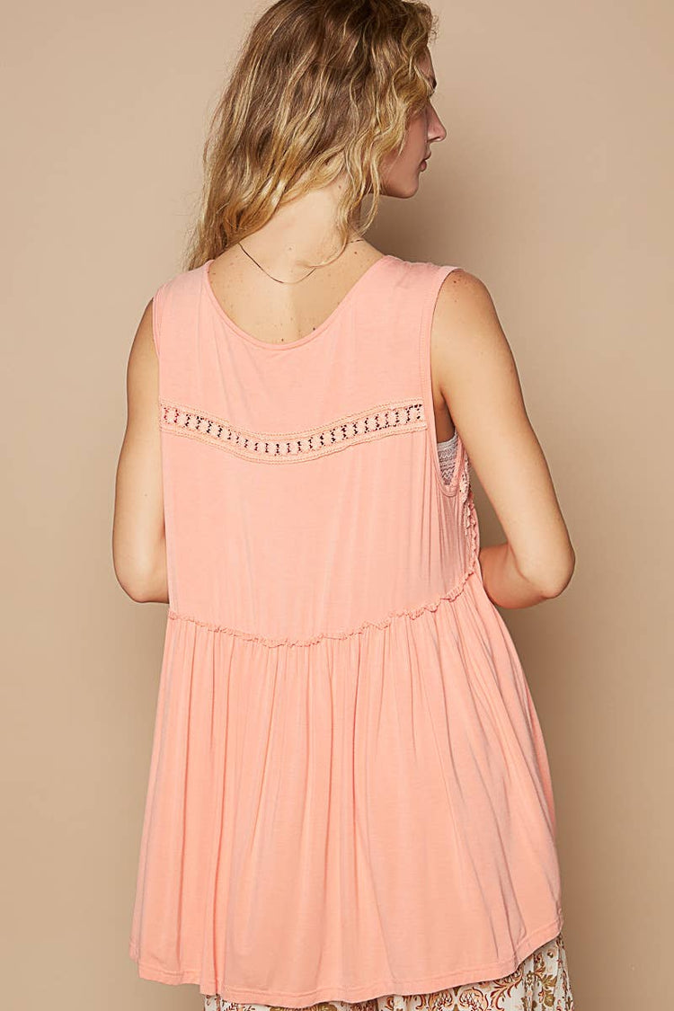 Sleeveless loose fit v-neck babydoll casual knit top