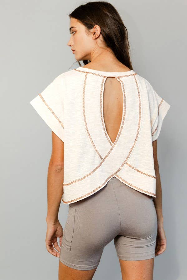 Overlap Open Back Reverse Stitched Crop Top