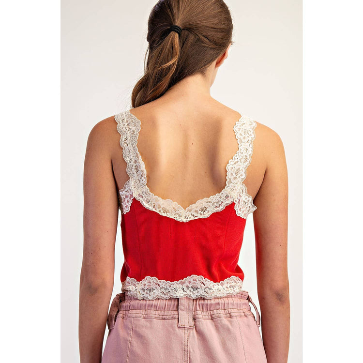 SLUB WITH LACE TANK TOP