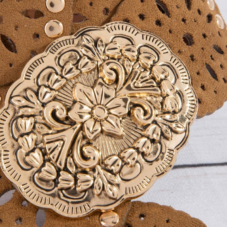Embroidered Floral Buckle Vegan Leather Belt