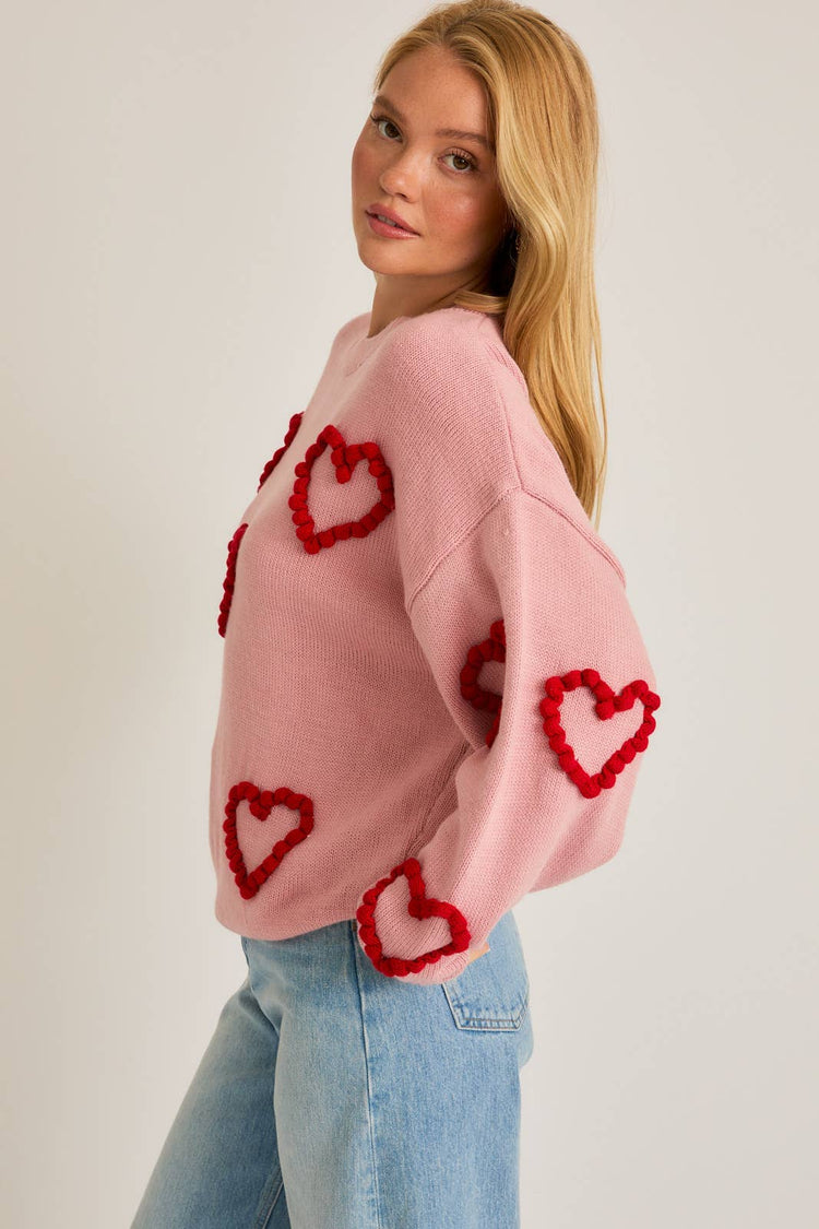 ROUND NECK OVERSIZED HEART SWEATER TOP
