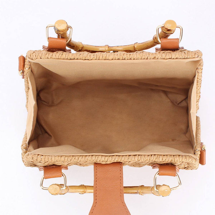 Tan Straw Beach Bag with Bamboo Handle