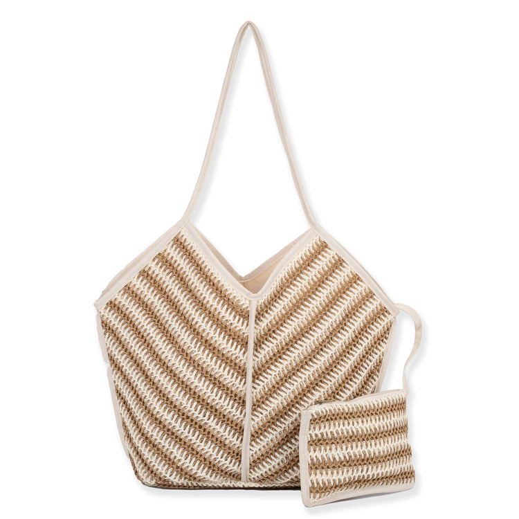 Ivory, Paper Straw Shoulder Tote | CE6844 A
