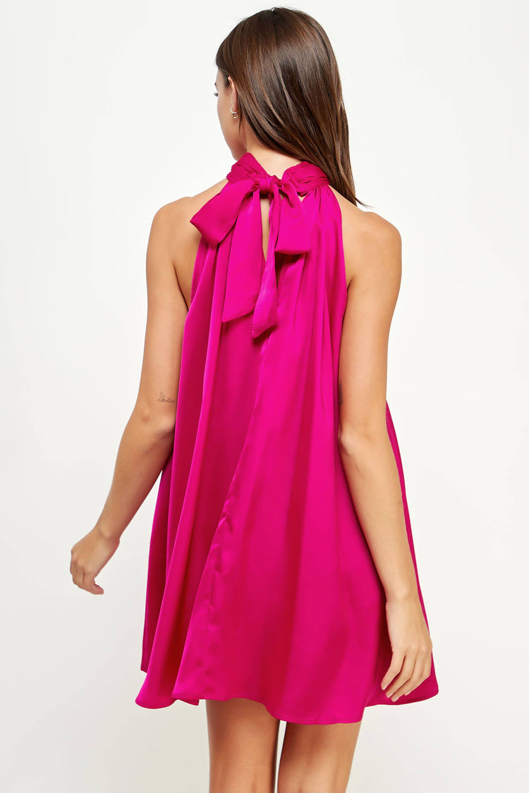 Mock Neck Halter Satin Mini Dress