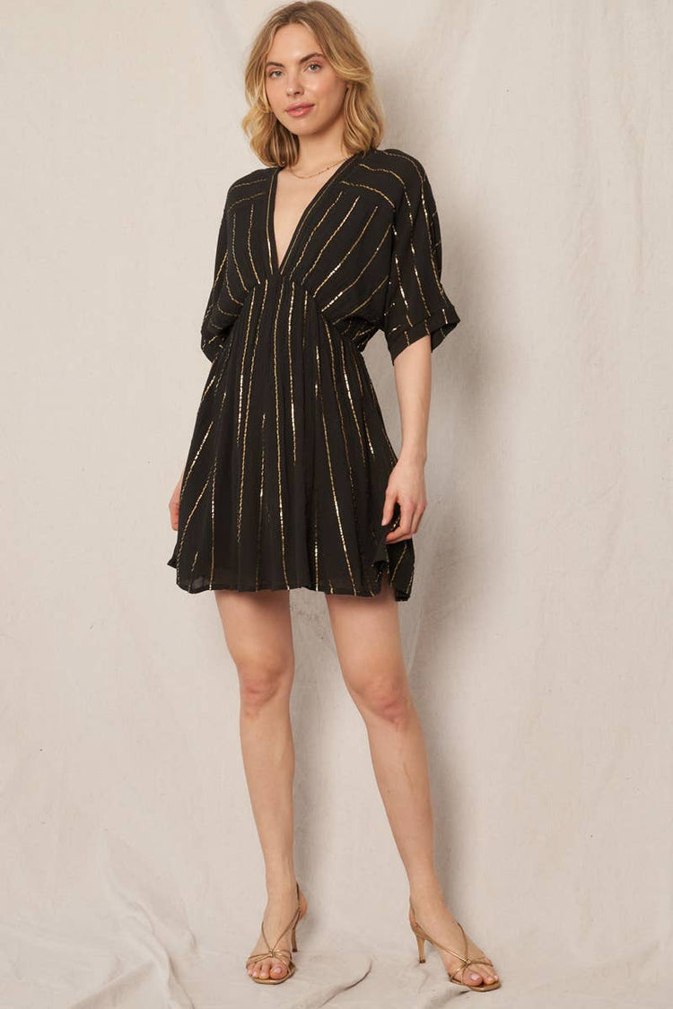 Sequin Stripe Kimono Sleeve Mini Dress