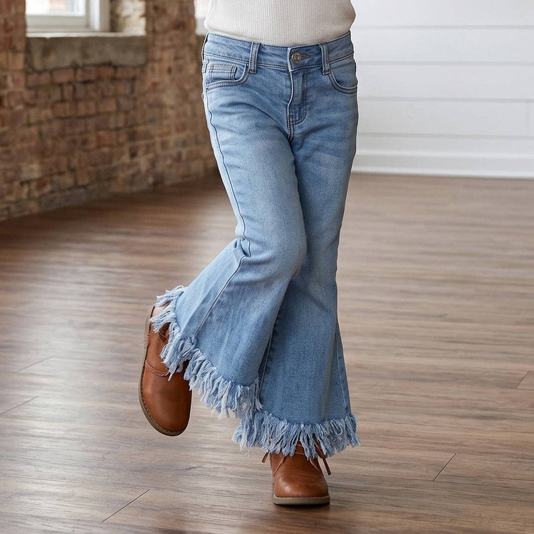 Light Wash Flare Fringe Denim Jeans