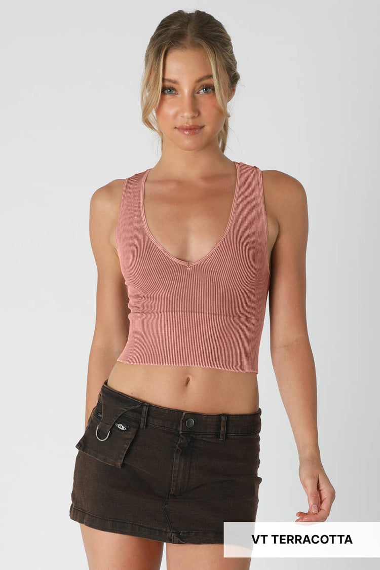 Vintage Plunge V-Neck Seamless Crop Top