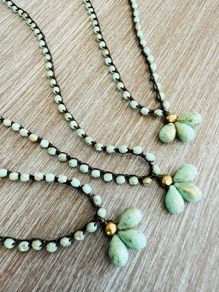 Triple Mint Drop Necklace With Knotted Crystal