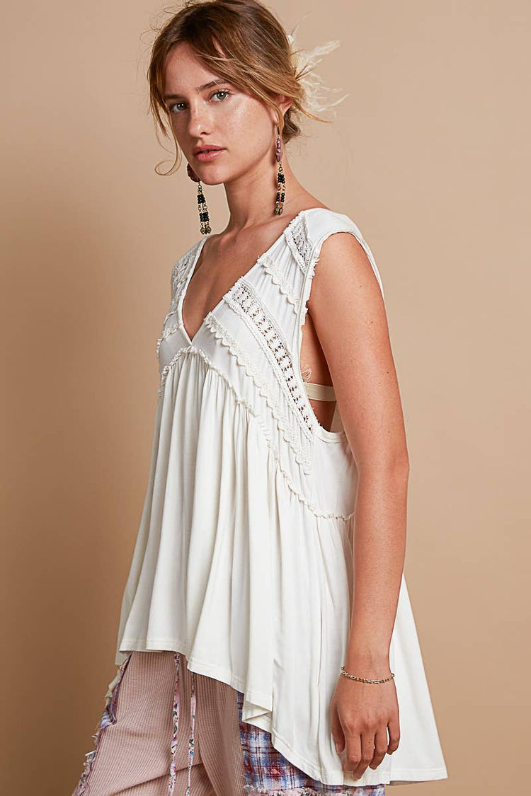 Sleeveless loose fit v-neck babydoll casual knit top