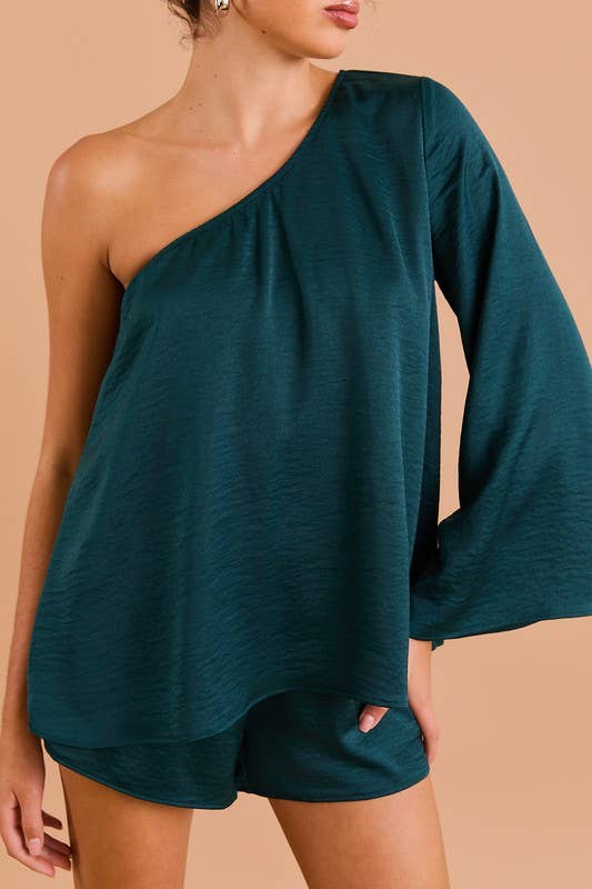 LONG SLEEVE ONE SHOULDER LAYERED TOP ROMPER