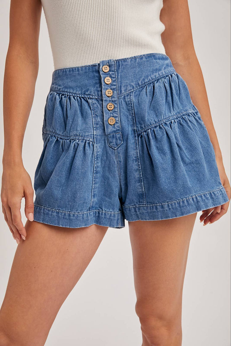 FLUER PLEATED DENIM SHORTS WITH POCKETS