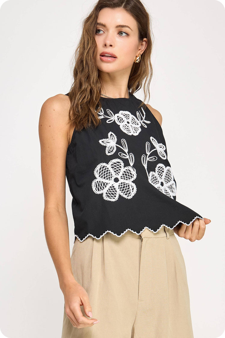 Floral Embroidery Sleeveless Top