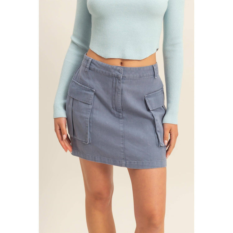 Mineral Washed Cargo Mini Skirt