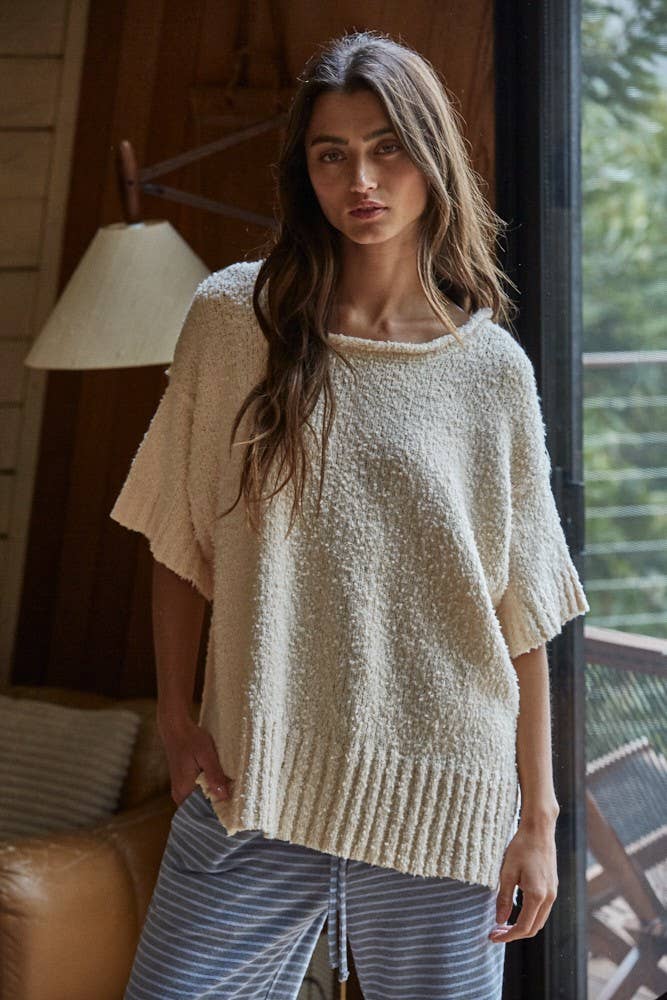 Knit Sweater Cotton Short Sleeve Pullover Top