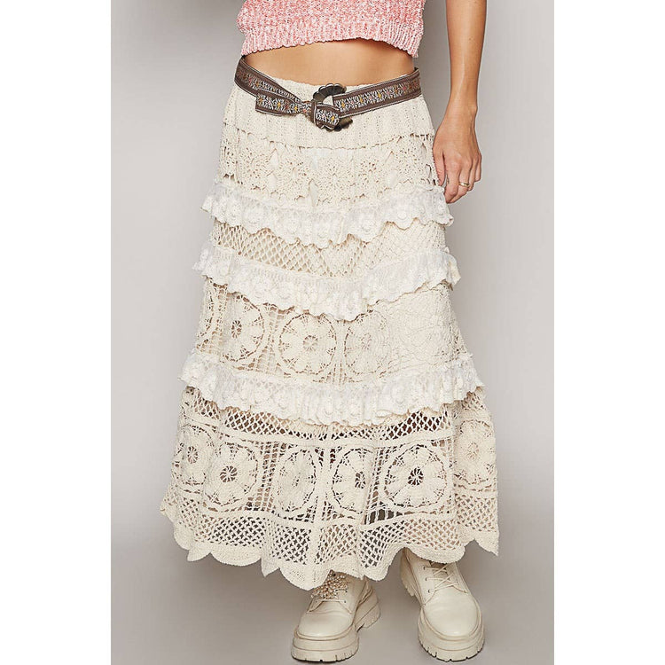 Crochet lace ruffle detail skirt