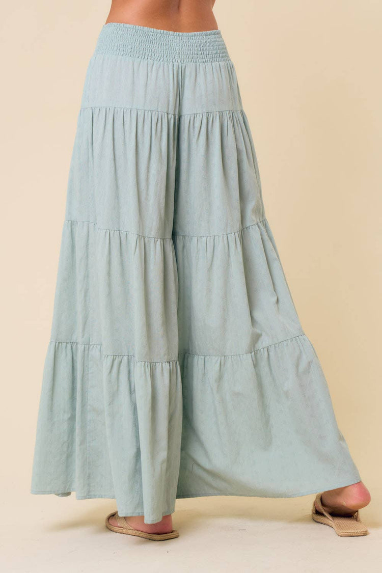 TIERED WIDE PANTS WITH SMOCKED WAIST
