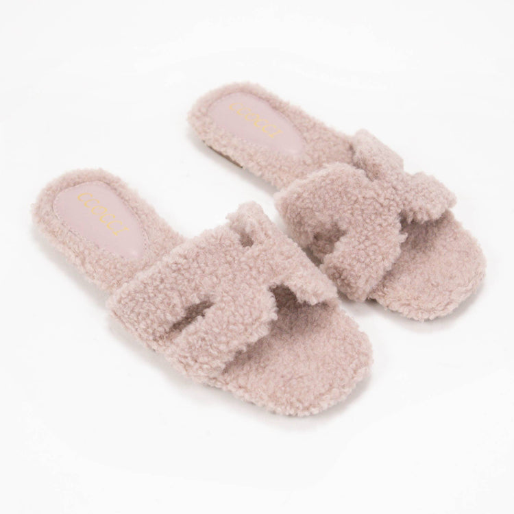 COZY BORG FUR H-SHAPED SLIDE SANDAL