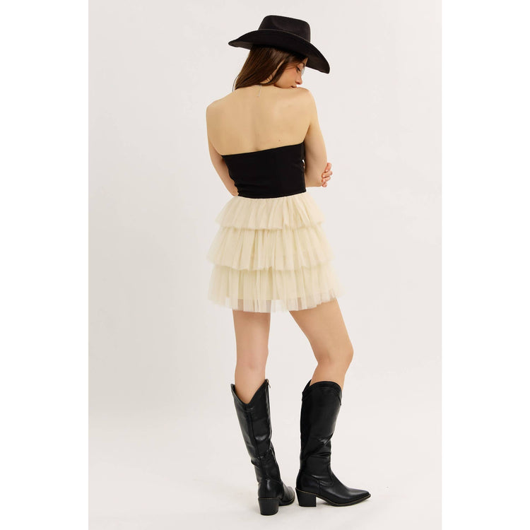 ROOFTOP NIGHT OUT STRAPLESS TIERED MESH ROMPER