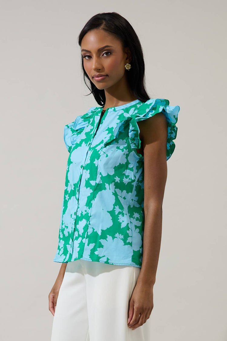 Riona Floral Sammi Button Down Ruffle Top
