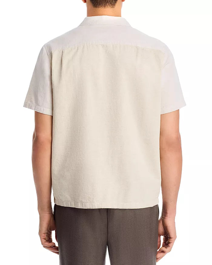 Cream and Green Palm Embroidered Resort Shirt