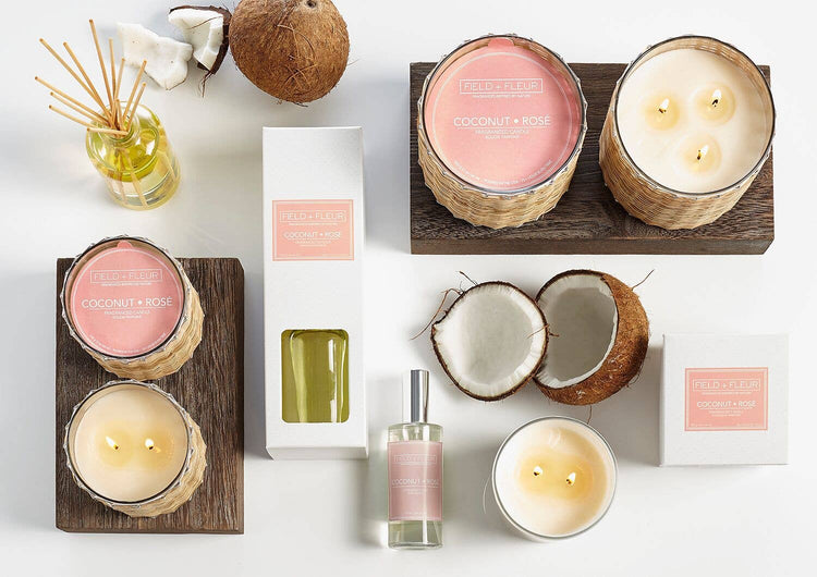 Coconut Rose 2 Wick Candle In White Glass