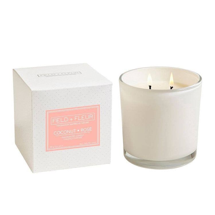 Coconut Rose 2 Wick Candle In White Glass