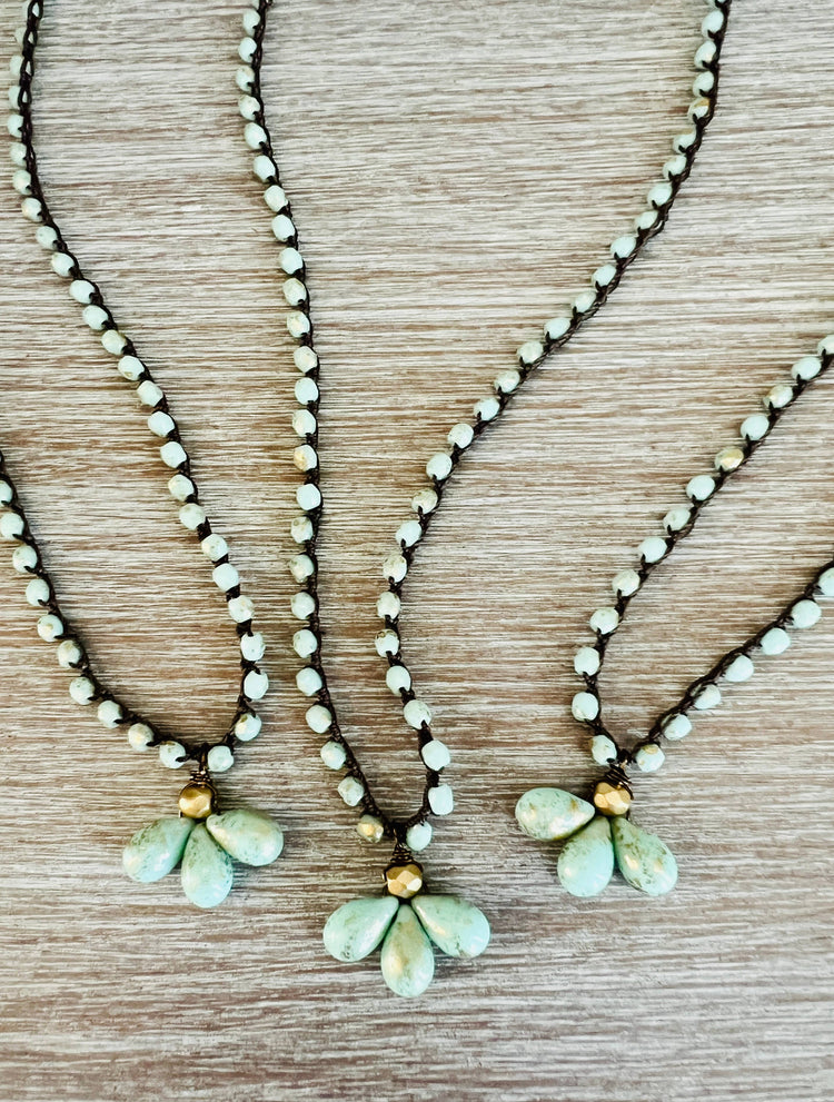 Triple Mint Drop Necklace With Knotted Crystal