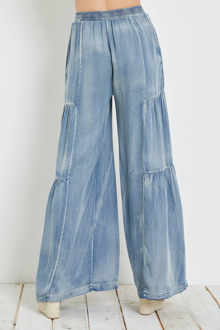 Tiered Ruffled Washed Denim Pants