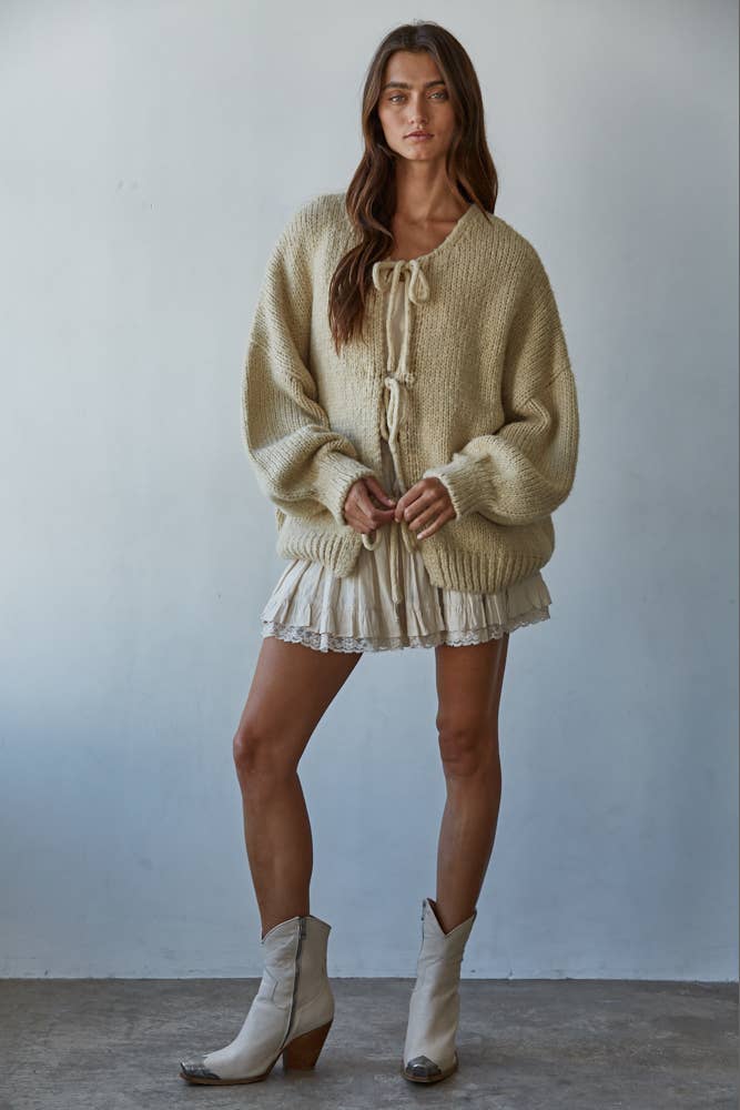 Knit Sweater Tie Front Long Sleeve Cardigan Top