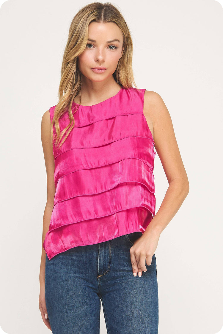 Tiered Sleeveless Satin Top