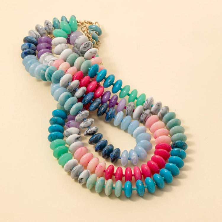 Marble Resin Disc Beaded Necklace