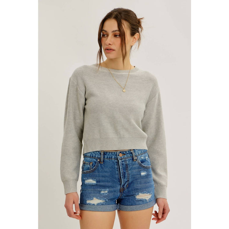CONTRAST BOW TIE BACK SWEATER TOP WITH ROUND NECK