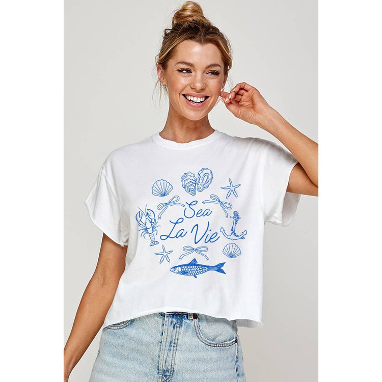 SEA LA VIE VINTAGE GRAPHIC CROP TOP